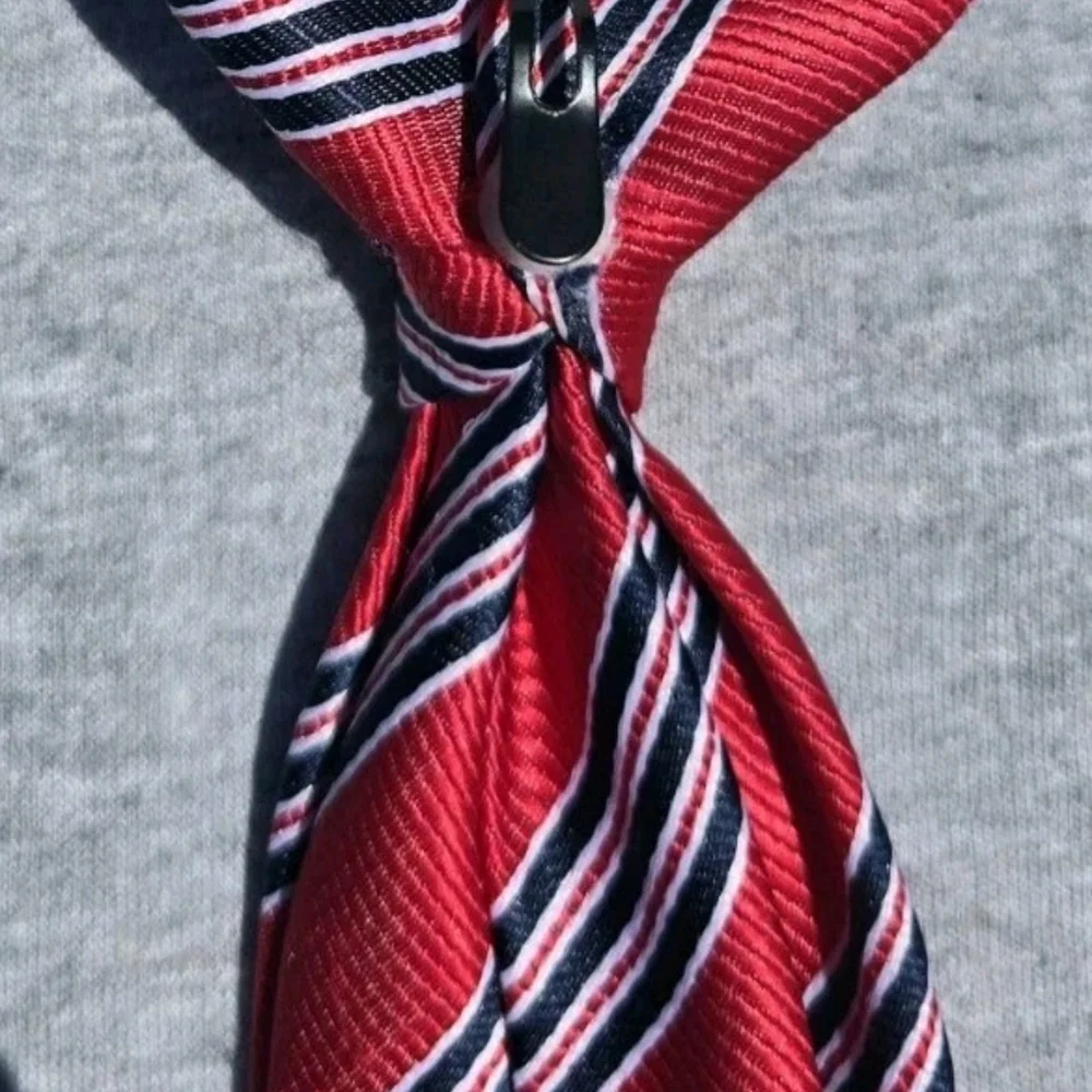 Boy's George Red Clip On Tie w/ Dark Blue and White Striped Pattern